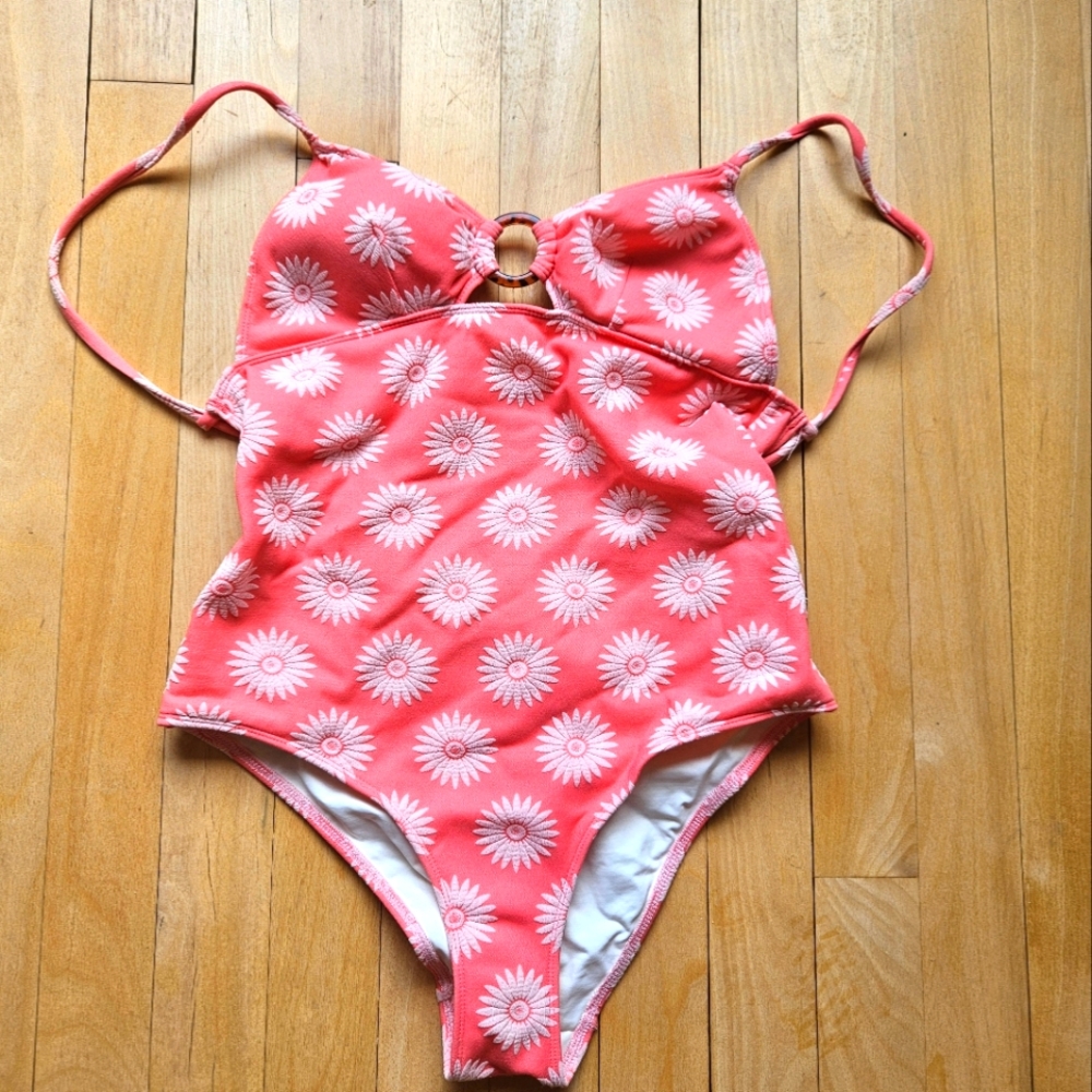 Swimsuit Ysé coral pink & white flowers